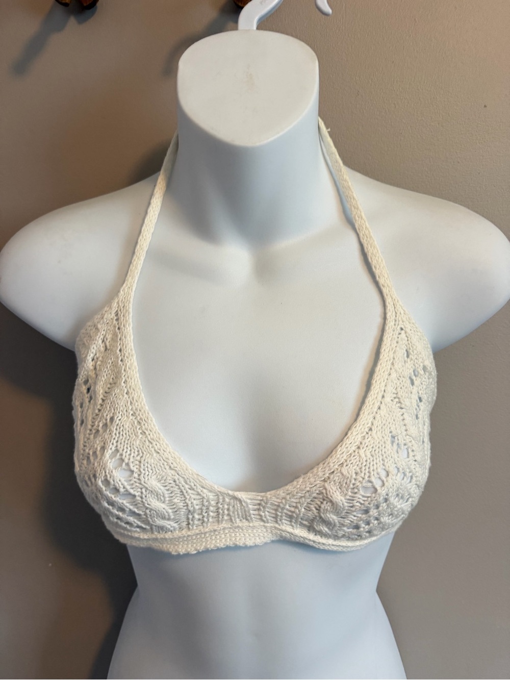 Edikted Knit Crochet Halter Bralette Top White Small
